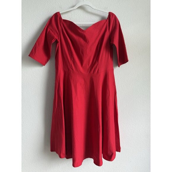 Grace Karin Red Off Shoulder Fit & Flare Pleated Dress Women’s XL Cocktail Party - Picture 3 of 11